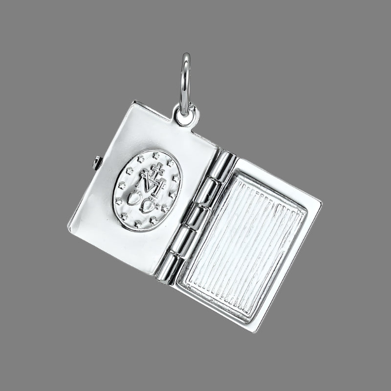 925 Silver  Plated Bible Pendant (Opens with 1 bible page) - USA Made-1