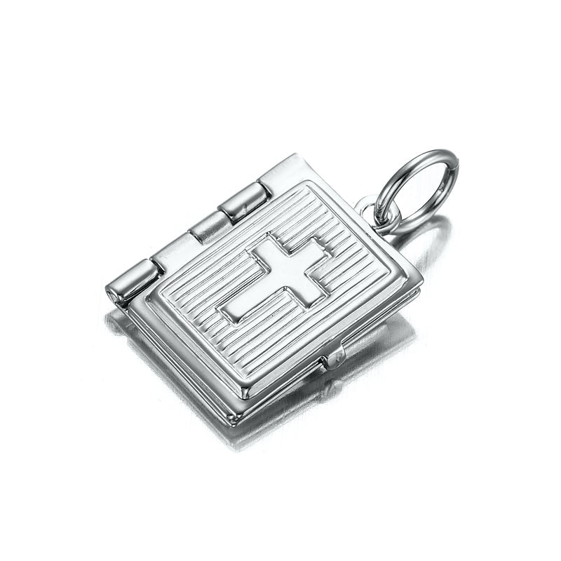 925 Silver  Plated Bible Pendant (Opens with 1 bible page) - USA Made-0