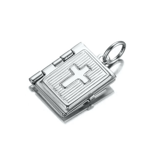 925 Silver  Plated Bible Pendant (Opens with 1 bible page) - USA Made-0